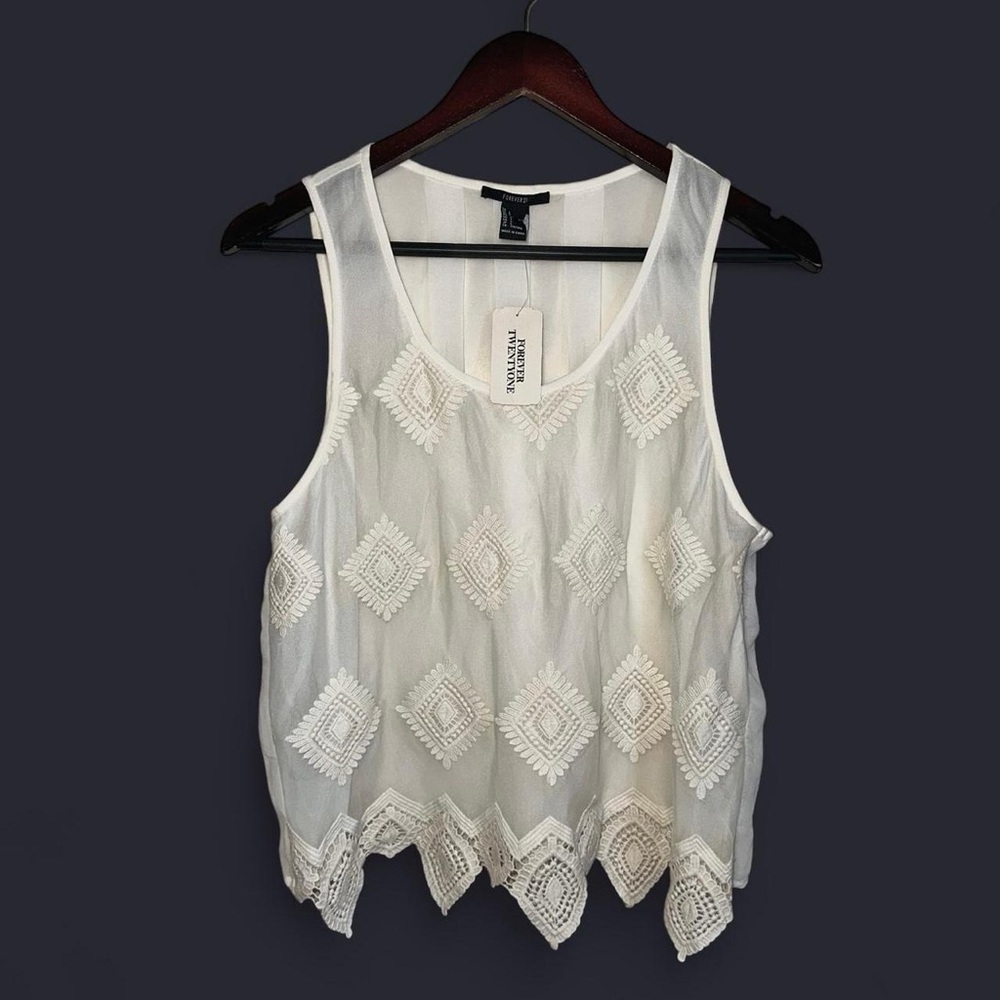Forever 21 Cream Geometric Overlay Tank Top Blouse